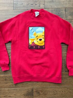 Vintage Unisex Disney Store Red Winnie the Pooh Crewneck Sweatshirt